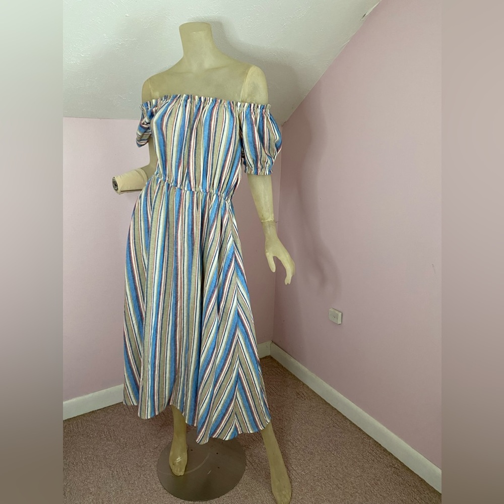 Scoop Off The Shoulder Linen Blend Dress - Picture 3 of 14